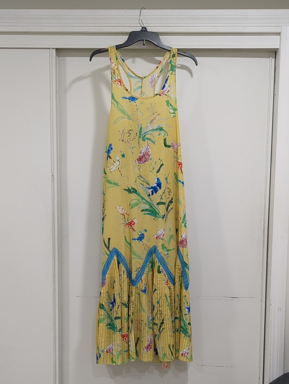 MOS LIMITED *Flawed*Dress Yellow Floral Maxi Dress with Blue Trim